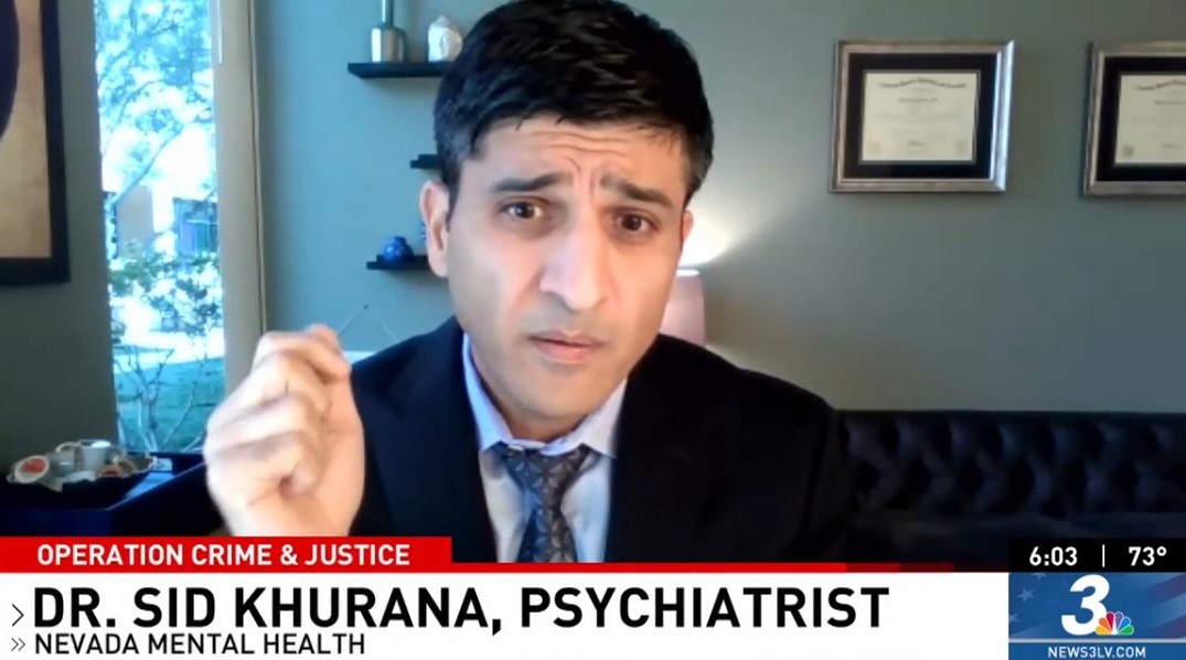 Dr. Khurana being interviewed on Channel 3 news about a recent murder suspect
