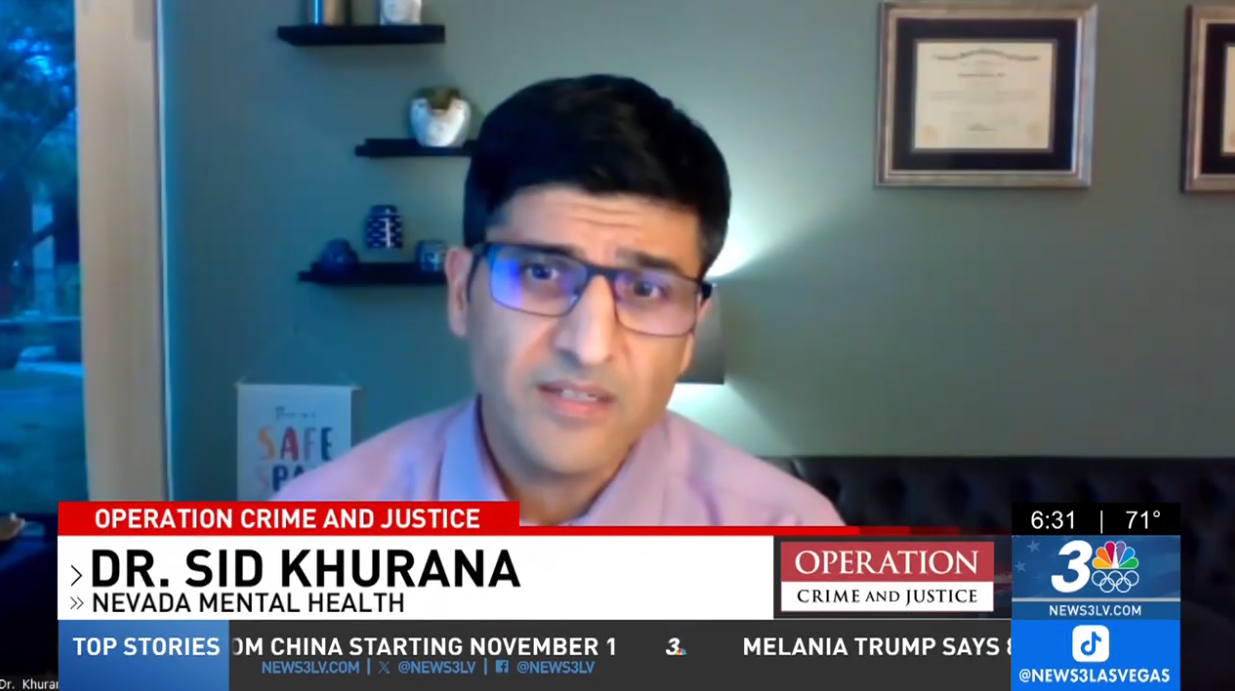 Dr. Khurana on News 3 Las Vegas discussing school threats and copycat behavior