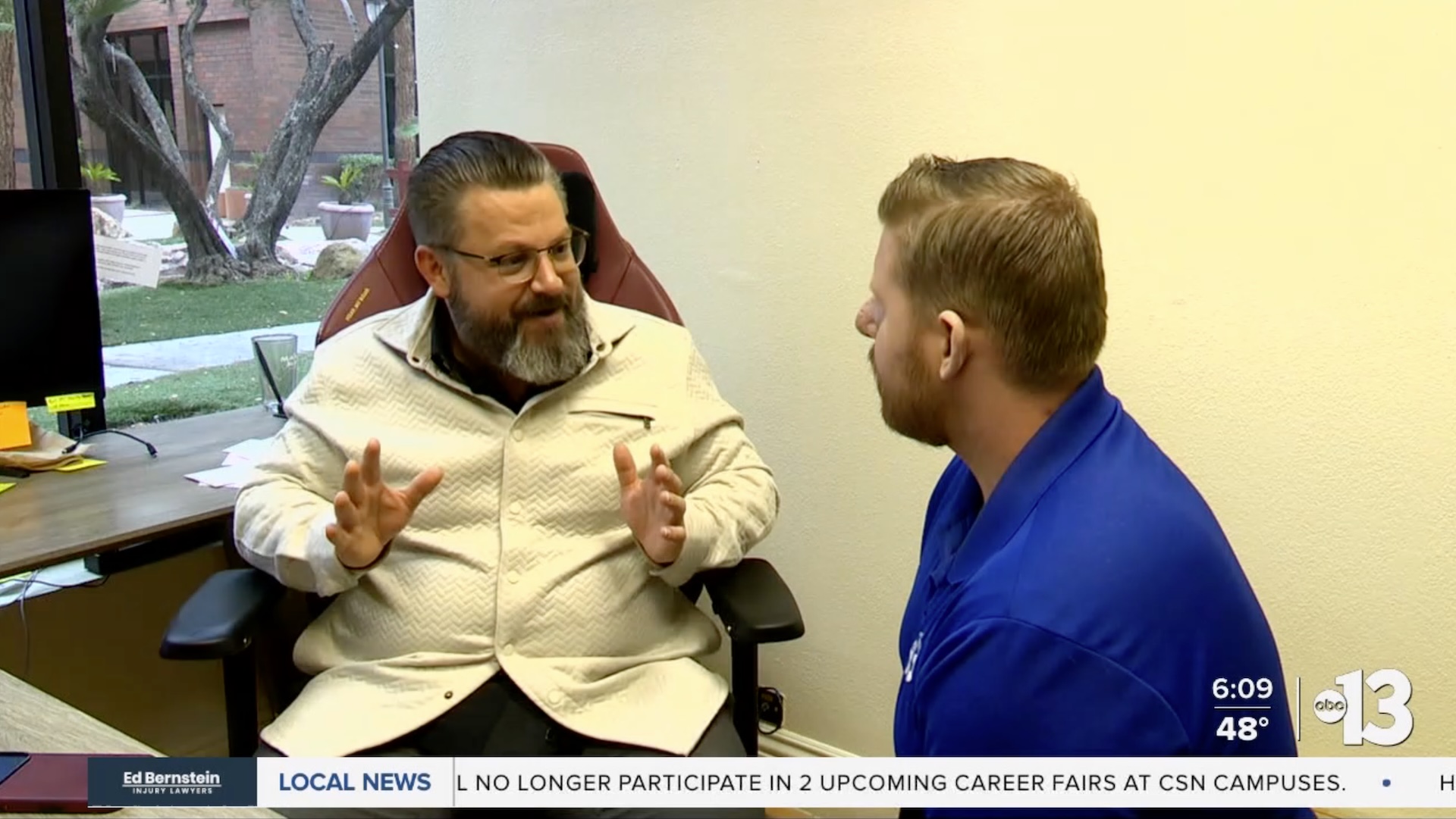 Dr. Timothy Jeider speaking with a KTNV Channel 13 reporter about autism de-escalation strategies in Las Vegas.